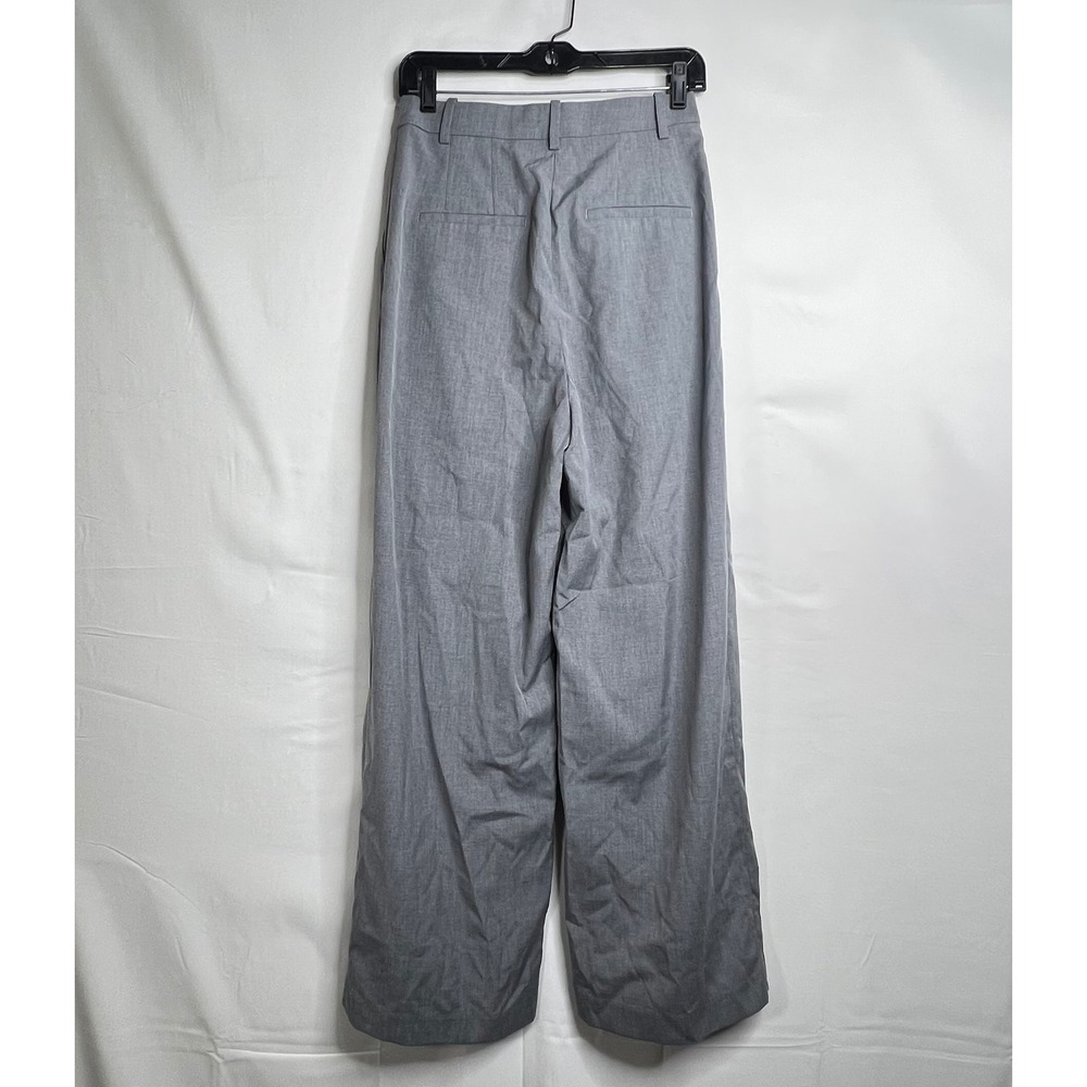 H&M Gray Wide Leg Trousers Women Size 4 Pleated High Rise 90s Minimalism Clean - Picture 4 of 10
